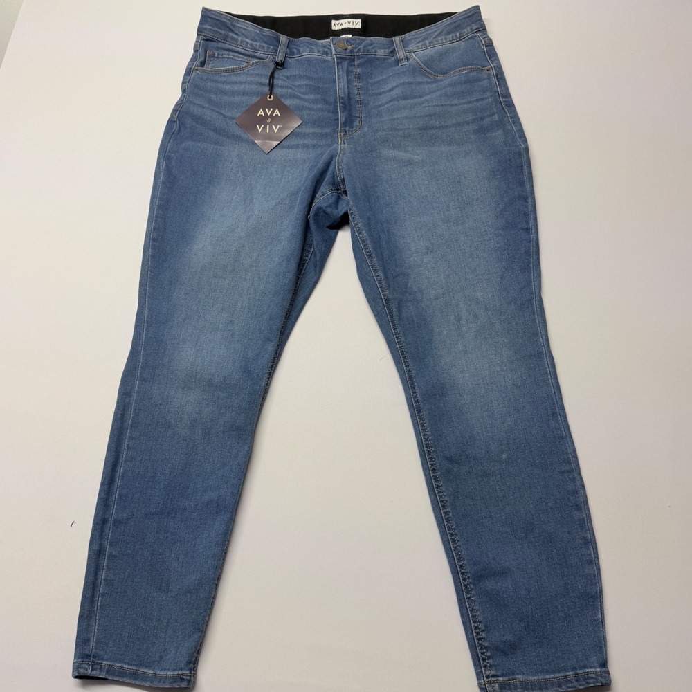 Ava & Viv Womens 18W Medium Wash Skinny Jeans Comfort Waistband Blue Plus Size